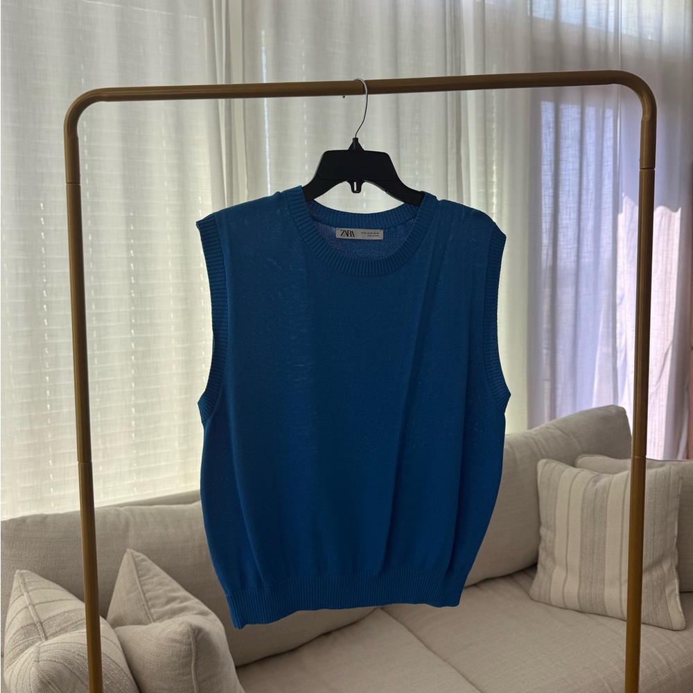 Zara Bright Blue Knit Crewneck Top